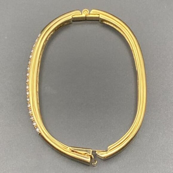 Swarovski Bangle Bracelet Hinged Oval Yellow Gold Plated Crystal Swan Signed - Picture 7 of 11